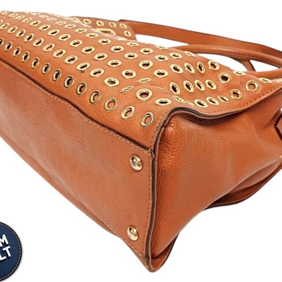 MICHAEL KORS HAMILTON GROMMET TAN/BROWN LEATHER SATCHEL SHOULDER HANDBAG | EUC🤎 - Picture 5 of 16